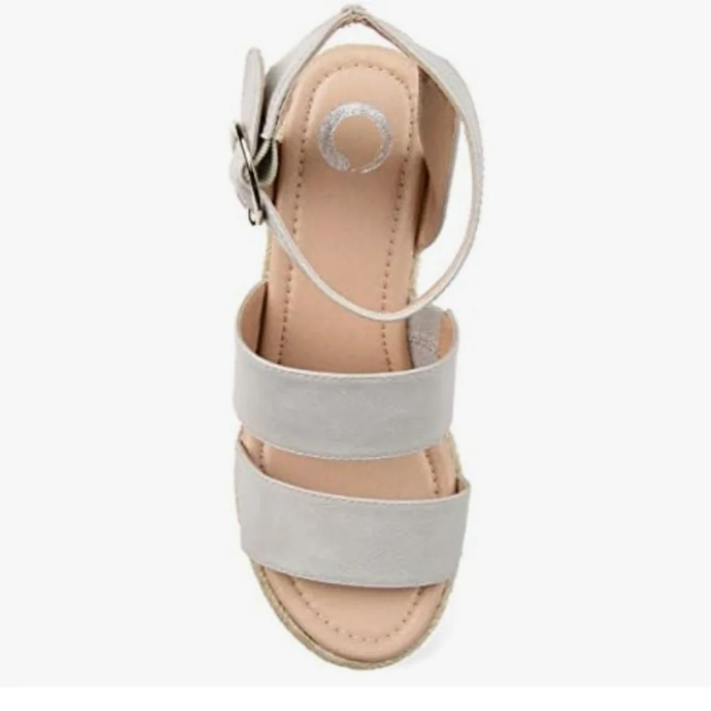 Cream/ Beige Espadrille Wedge Sandals with Adjustable Ankle Strap, Size 6.5
